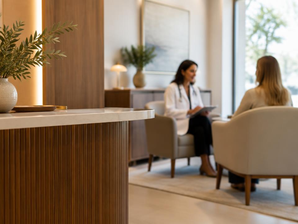 Physician consulting with a patient in a concierge practice (stock image)